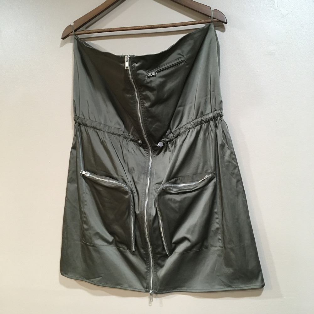 Zara Strapless Mini Dress Womens XXL Olive Green Cargo Steampunk Streetwear